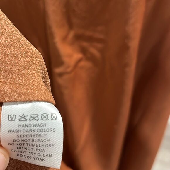 MESHKI (NWT) Harriet Satin Midi High Split Dress, Biscuit, Size L - Picture 11 of 15